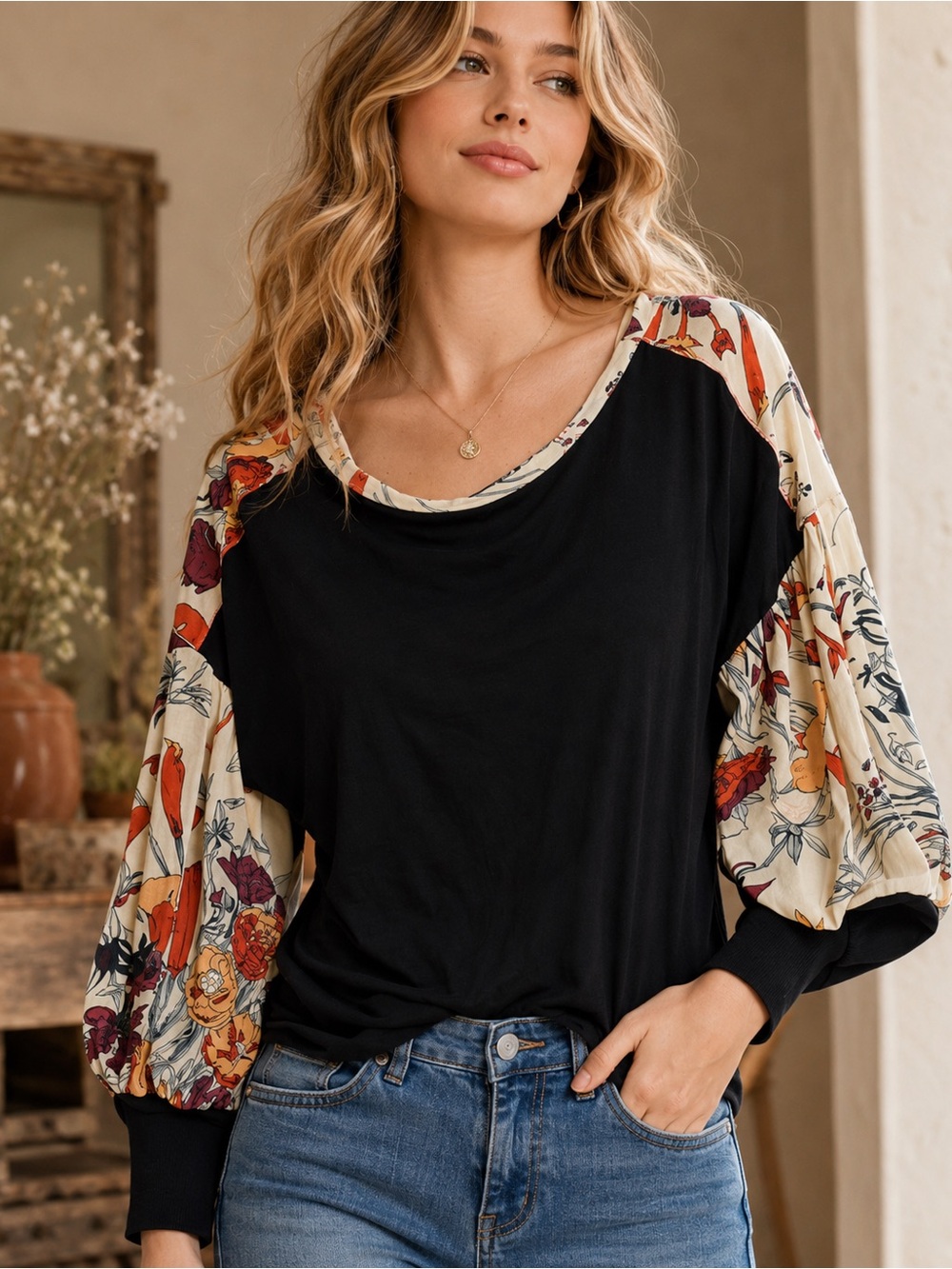 Anthropologie Tiny Floral Balloon Sleeve Boho Cottagecore Romantic Blouse L